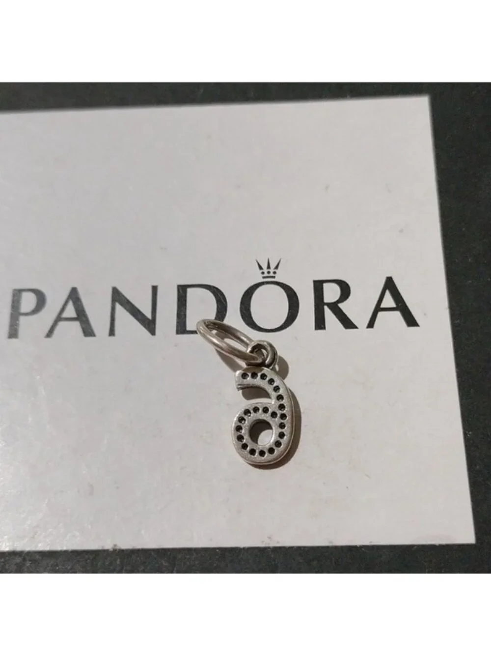 Pandora Retired Sterling Silver Number Six Dangle with Clear Zirconia - 791344CZ